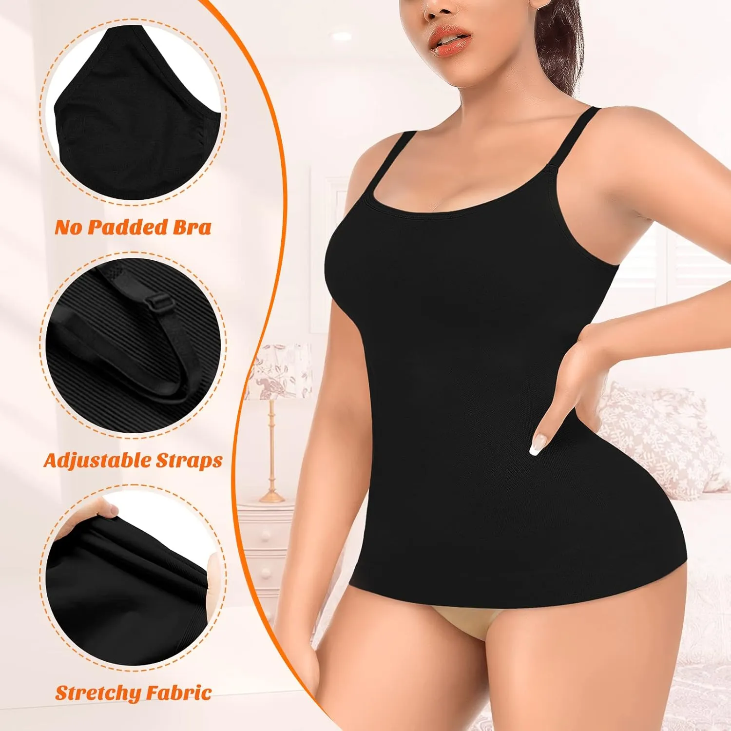 Womens Shapewear Tank Tops with Built in Bra Tummy Control Cami Shaper Compression Shaping Tops