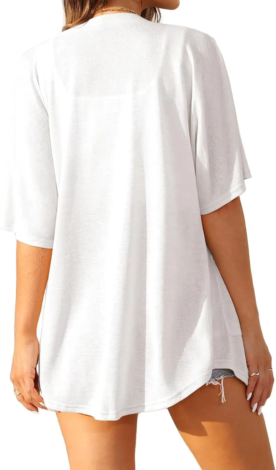 Womens Short Sleeve Cardigans Lightweight Summer Loose Beach Open Front Cardigan Casual Solid Color Coat with Pocket