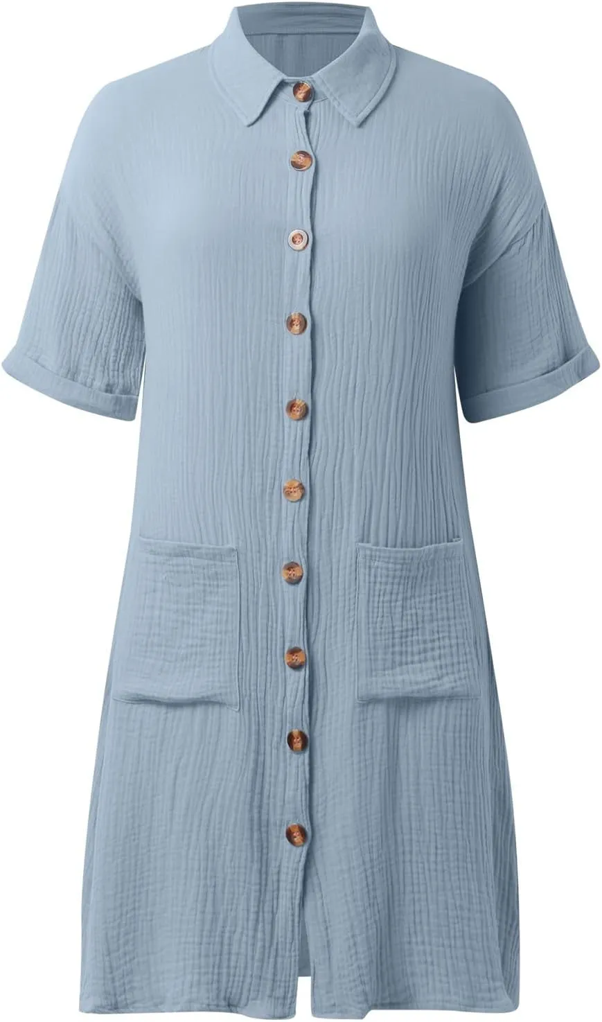 Womens Summer Button Down Shirt Dress Short Cap Sleeve Mini Dresses Loose Fit Casual Sundress with Pockets
