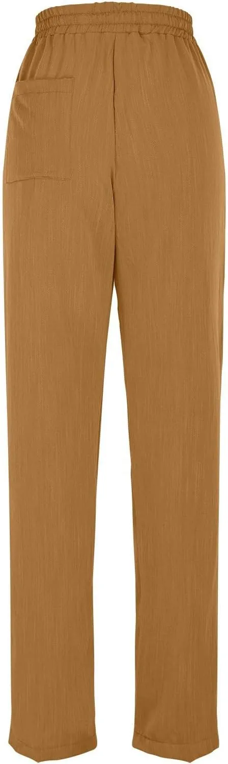 Womens Summer Casual Cotton and Linen High Waist Pants 2025 Fashion Drawstring Loose Fit Trousers with Pockets