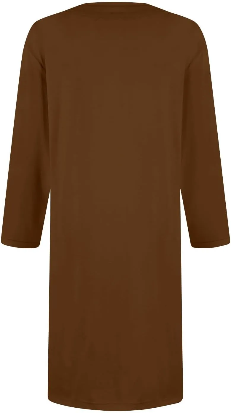 Women's Summer Casual Loose Trendy Dress Square Neck 3/4 Sleeve Solid Color Patchwork Midi Dresses, S-3XL
