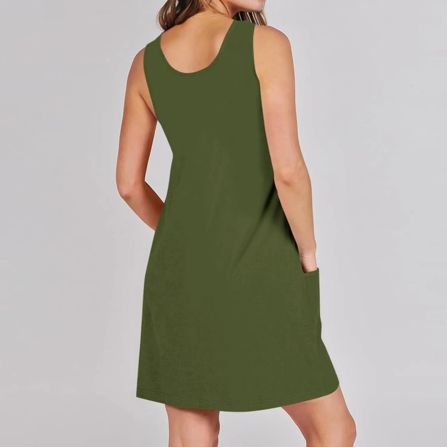 Womens Summer Dresses Trendy Holiday Sleeveless Pocket Tank Dress Casual Scoop Neck Beach Party Mini Sundress