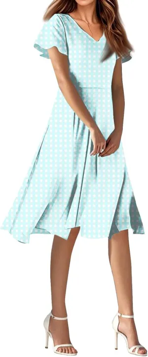 Womens Summer Dresses V Neck Short Sleeve Boho Dress Trendy Vacation Beach Party Mini Sundress Casual Flowy Sundresses