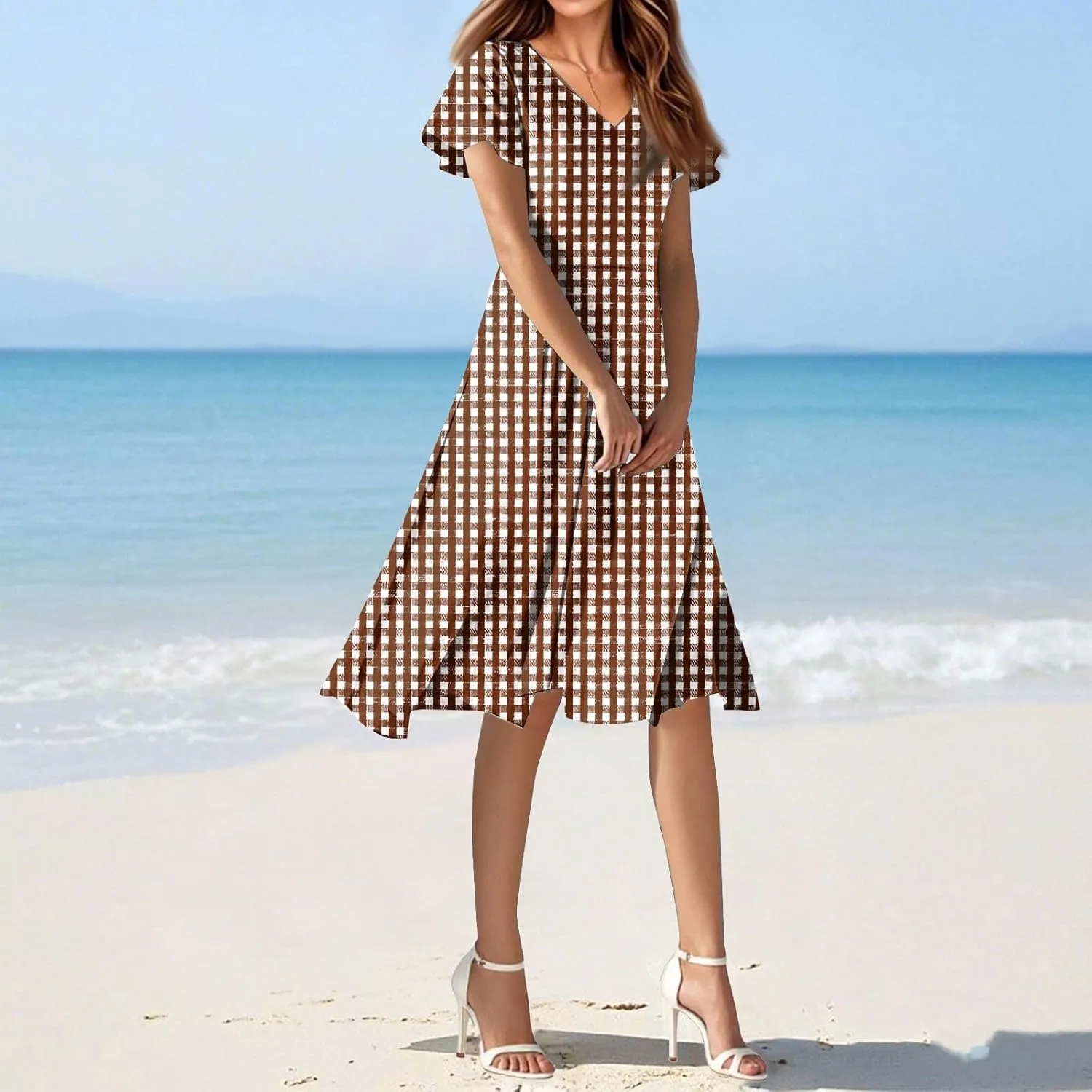 Womens Summer Dresses V Neck Short Sleeve Boho Dress Trendy Vacation Beach Party Mini Sundress Casual Flowy Sundresses