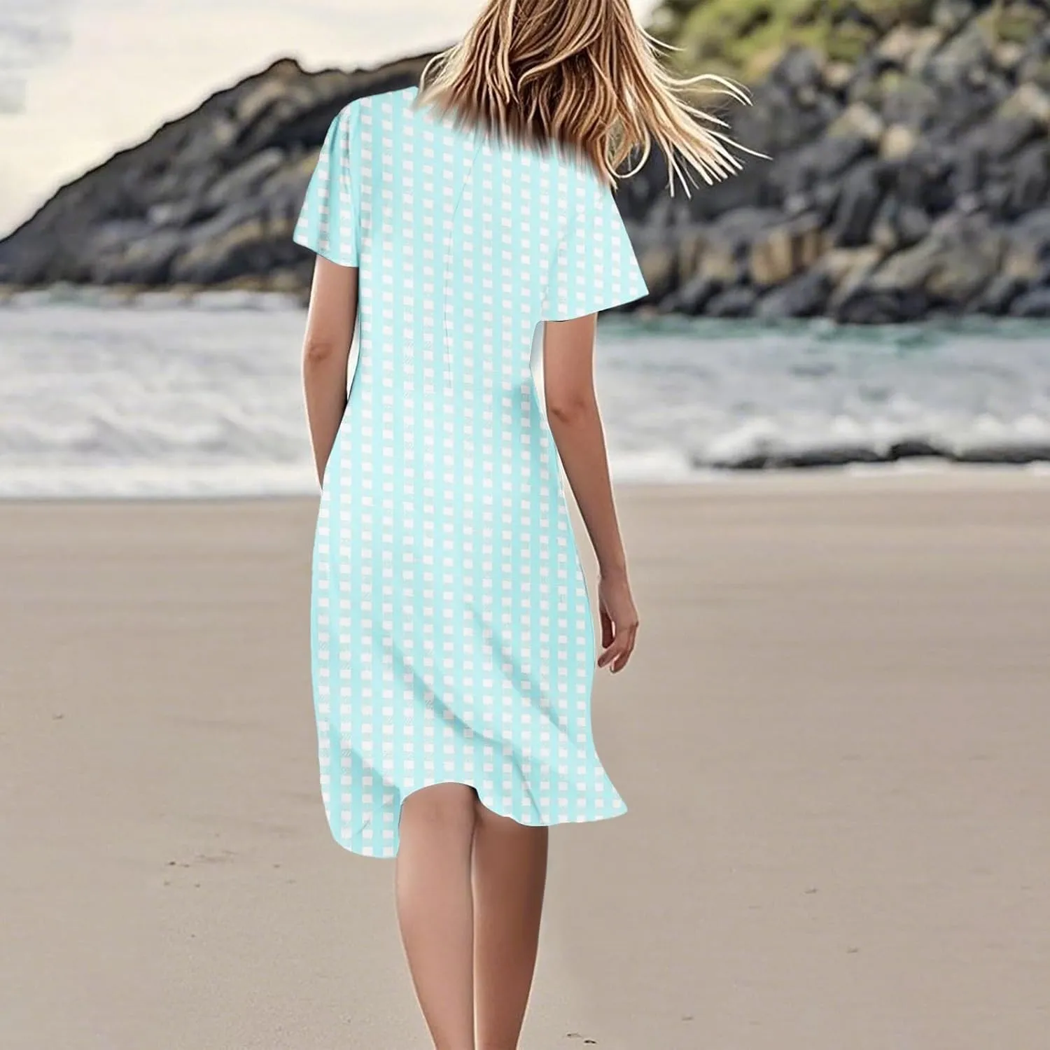 Womens Summer Dresses V Neck Short Sleeve Boho Dress Trendy Vacation Beach Party Mini Sundress Casual Flowy Sundresses