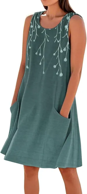 Womens Summer Tank Dress Plus Size Loose Fit Sleeveless Dresses Casual Flowy Midi Pockets Vacation Sundresses