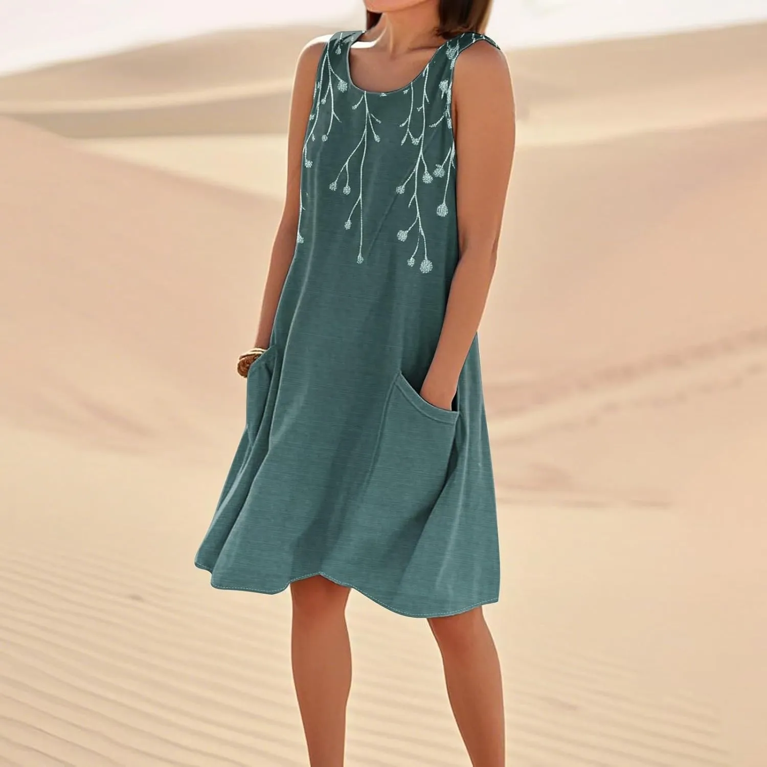 Womens Summer Tank Dress Plus Size Loose Fit Sleeveless Dresses Casual Flowy Midi Pockets Vacation Sundresses