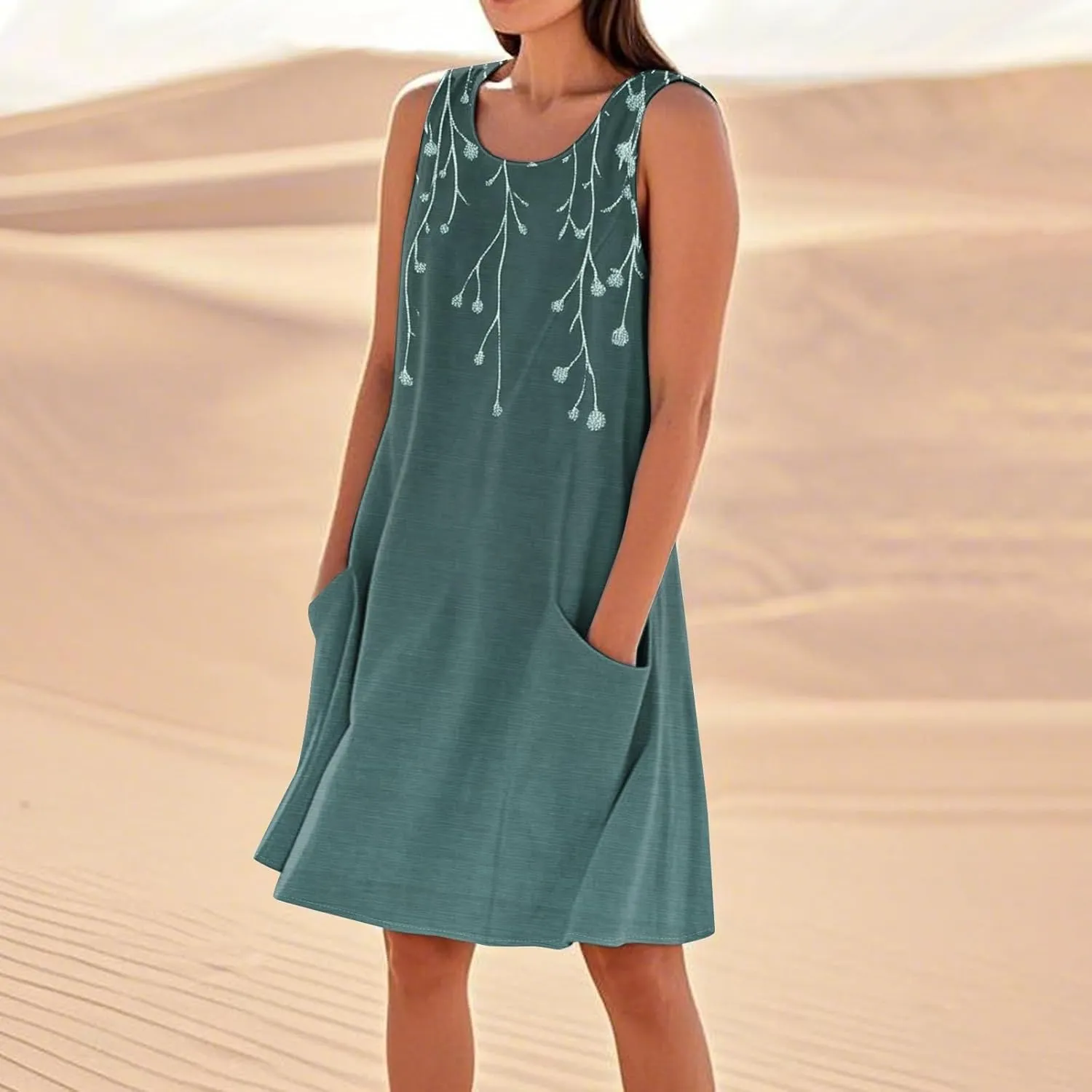 Womens Summer Tank Dress Plus Size Loose Fit Sleeveless Dresses Casual Flowy Midi Pockets Vacation Sundresses