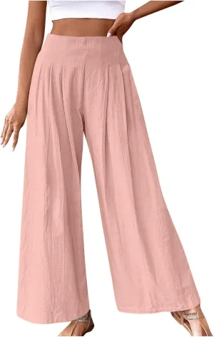 Women's Summer Wide Leg Palazzo Pants Fashion High Waistd Loose Elastic Waist Slacks Casual Going Out Flowy Trousers
