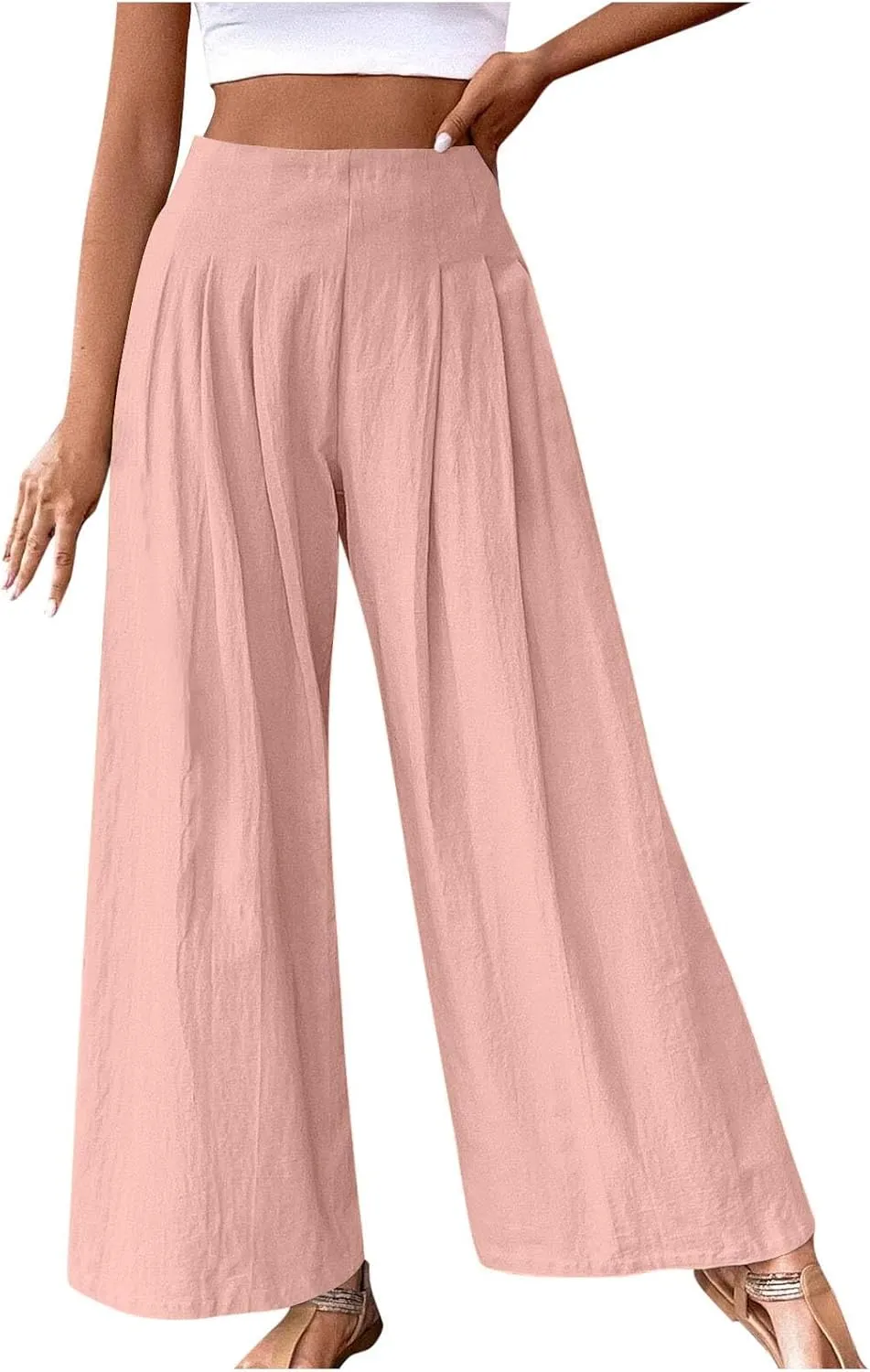 Women's Summer Wide Leg Palazzo Pants Fashion High Waistd Loose Elastic Waist Slacks Casual Going Out Flowy Trousers