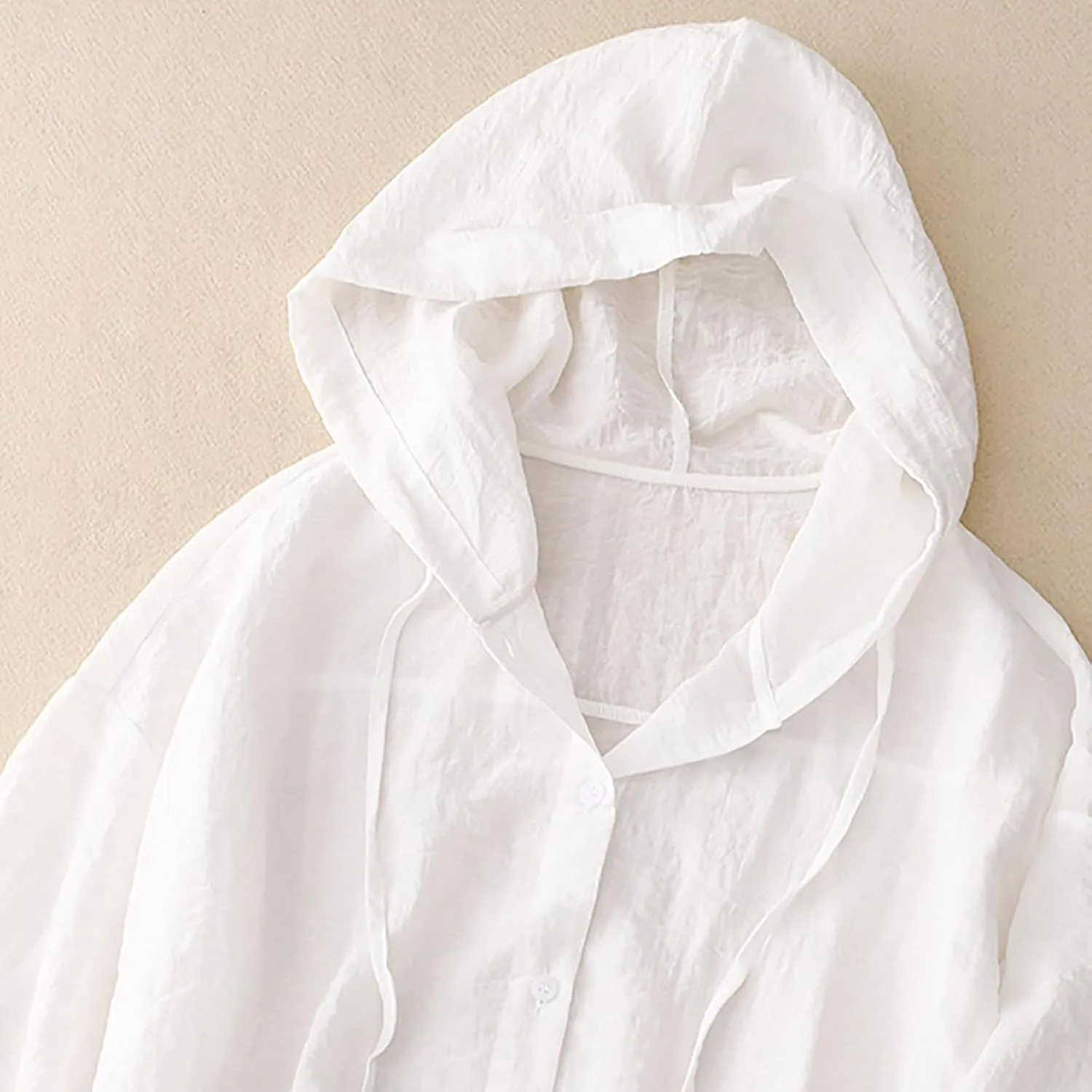 Women's Sun Protection Hoodie Long Sleeve Cotton Linen Jacket Lightweight Swim Beach Travel Cover Up Shirts