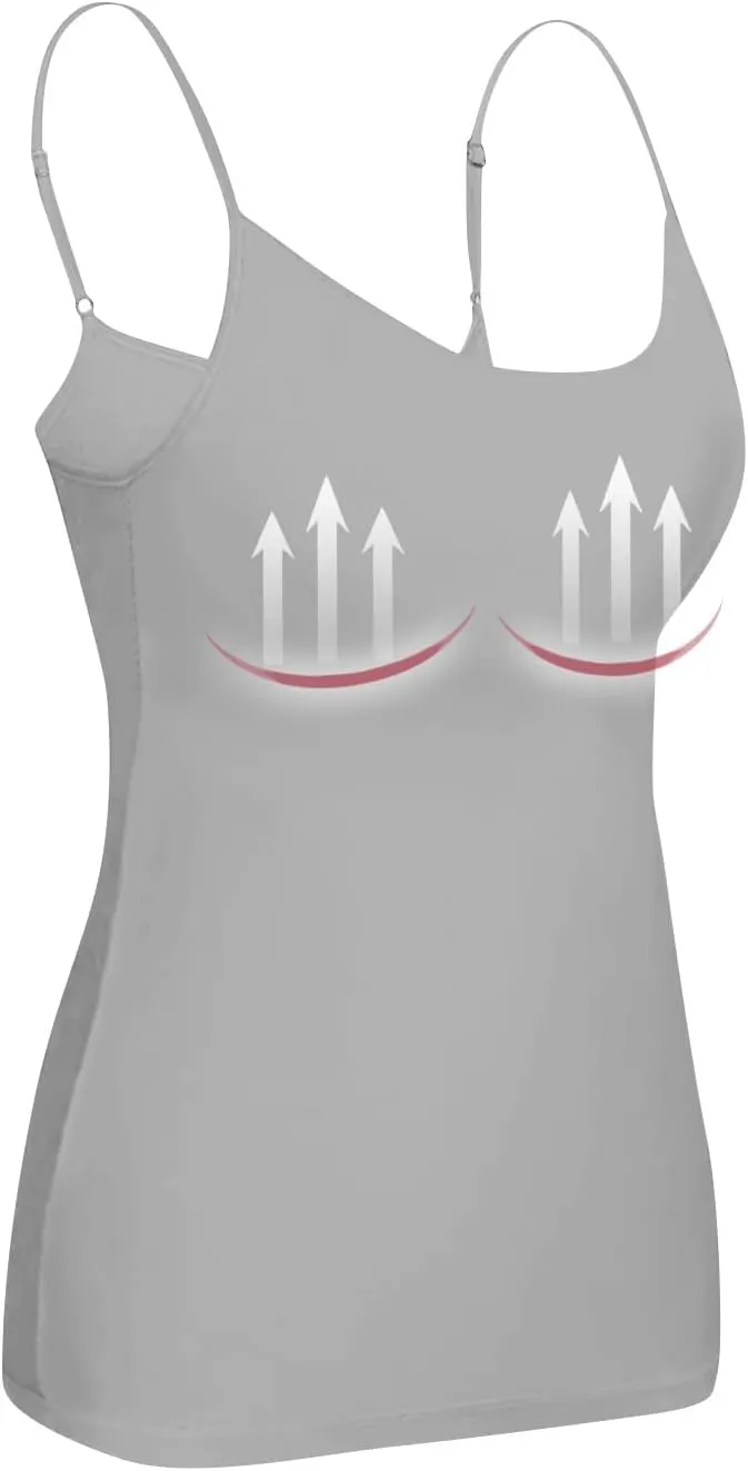 Womens Tank Tops Fitted Built in Bra Adjustable Spaghetti Strap Workout Cami Tops Gym Shirts Sleeveless Under Clothes