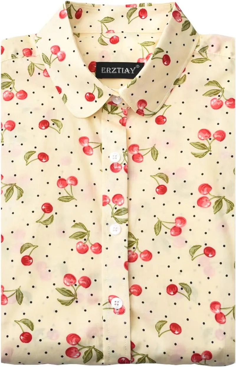 Women's Tops Feminine Long Sleeve Polka Dotted Button Down Casual Dress Blouses Shirts