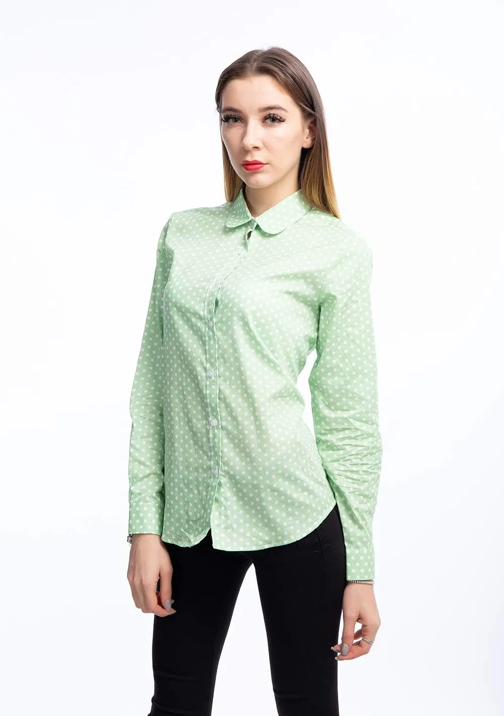 Women's Tops Feminine Long Sleeve Polka Dotted Button Down Casual Dress Blouses Shirts