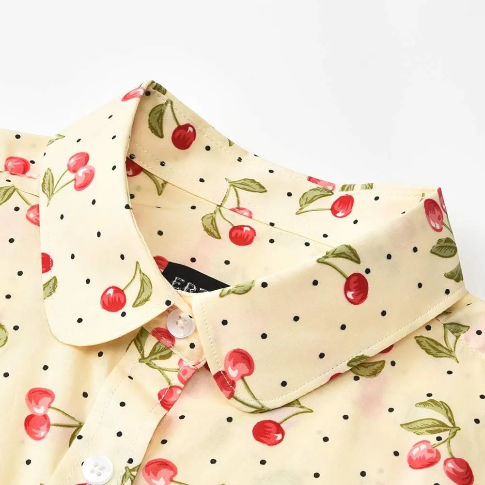 Women's Tops Feminine Long Sleeve Polka Dotted Button Down Casual Dress Blouses Shirts
