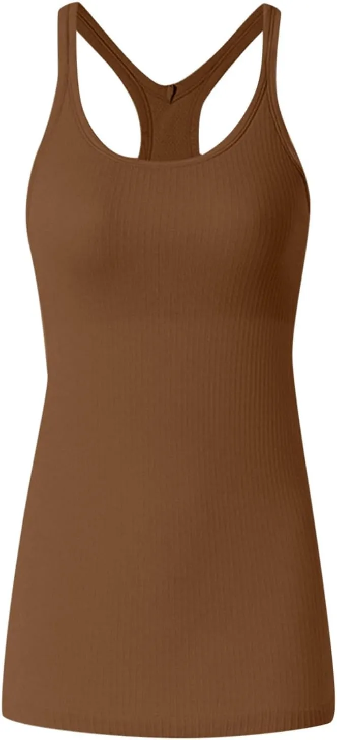 Womens Tops, Tank Top with Built in Bra 2025 Summer Spaghetti Strap Sports Camisoles Cami Sleeveless Clothes