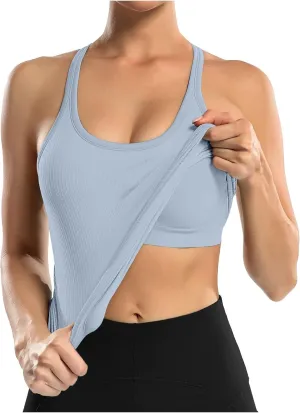 Womens Tops, Tank Top with Built in Bra 2025 Summer Spaghetti Strap Sports Camisoles Cami Sleeveless Clothes