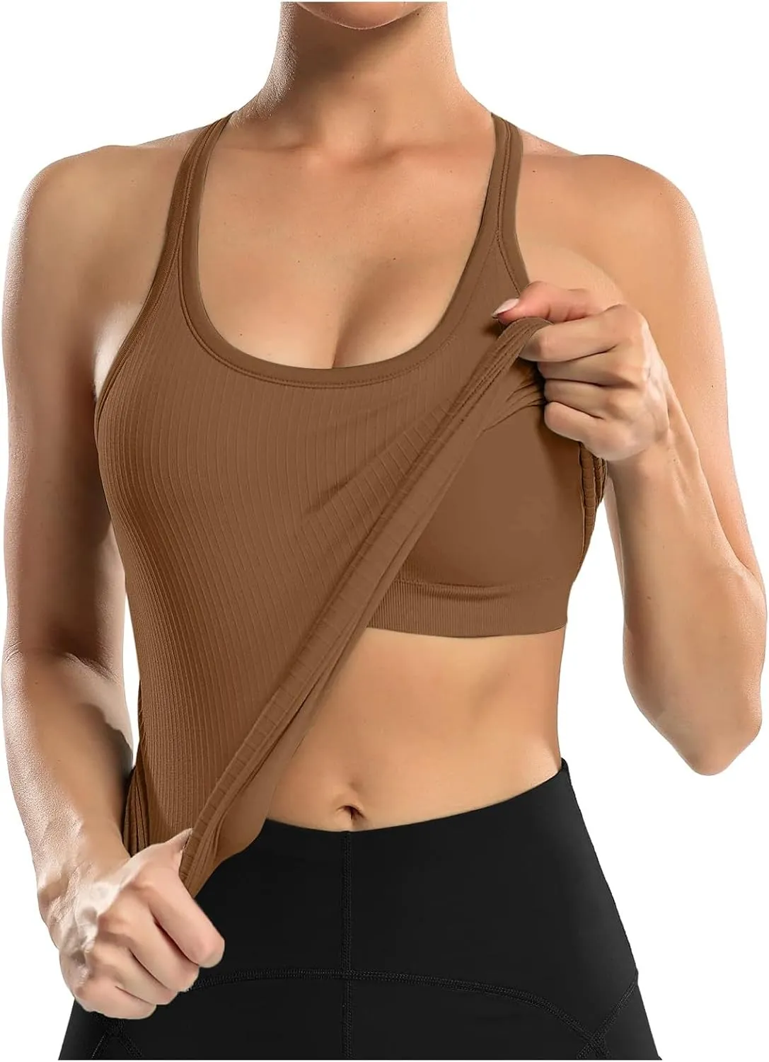 Womens Tops, Tank Top with Built in Bra 2025 Summer Spaghetti Strap Sports Camisoles Cami Sleeveless Clothes
