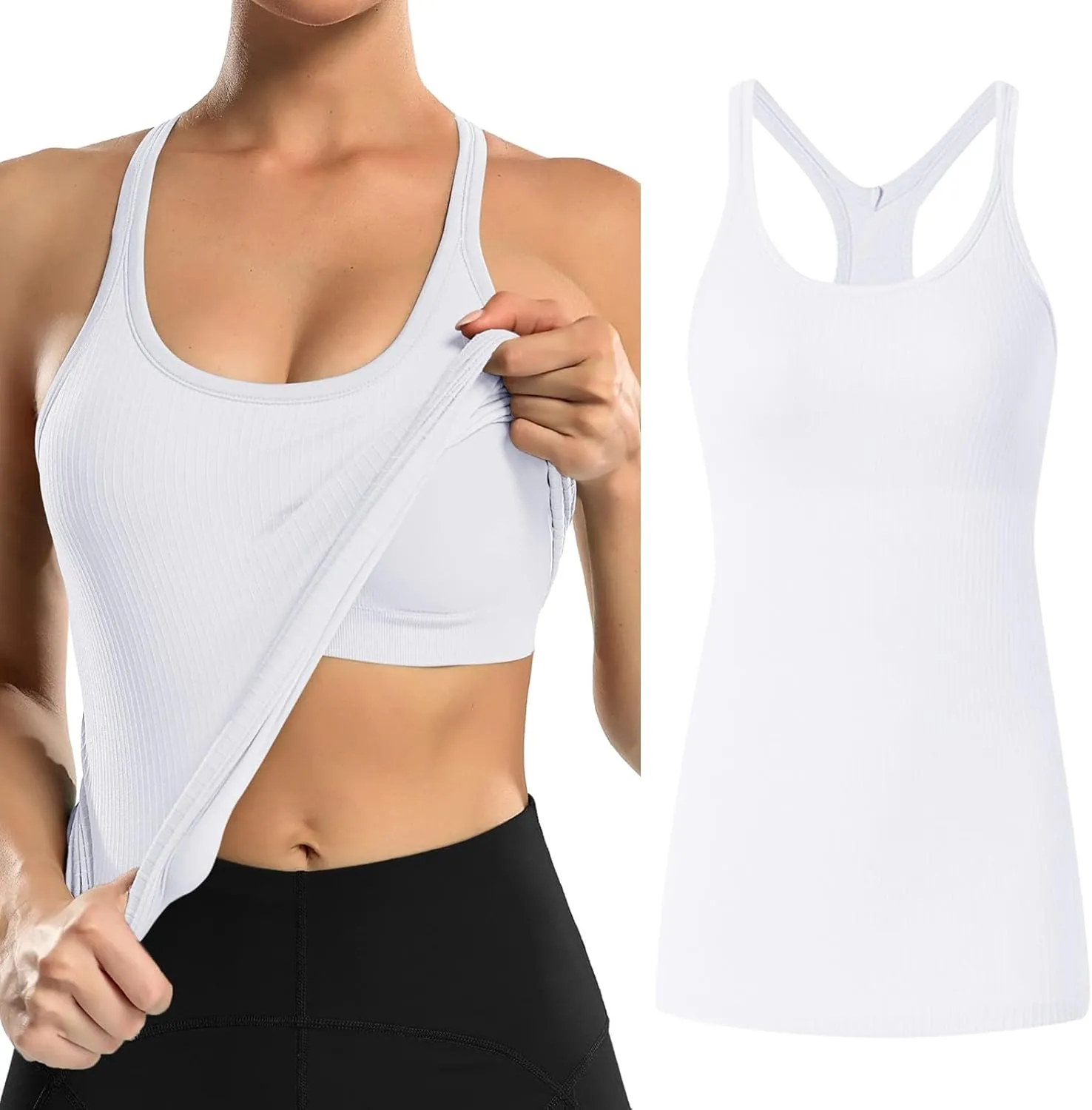 Womens Tops, Tank Top with Built in Bra 2025 Summer Spaghetti Strap Sports Camisoles Cami Sleeveless Clothes