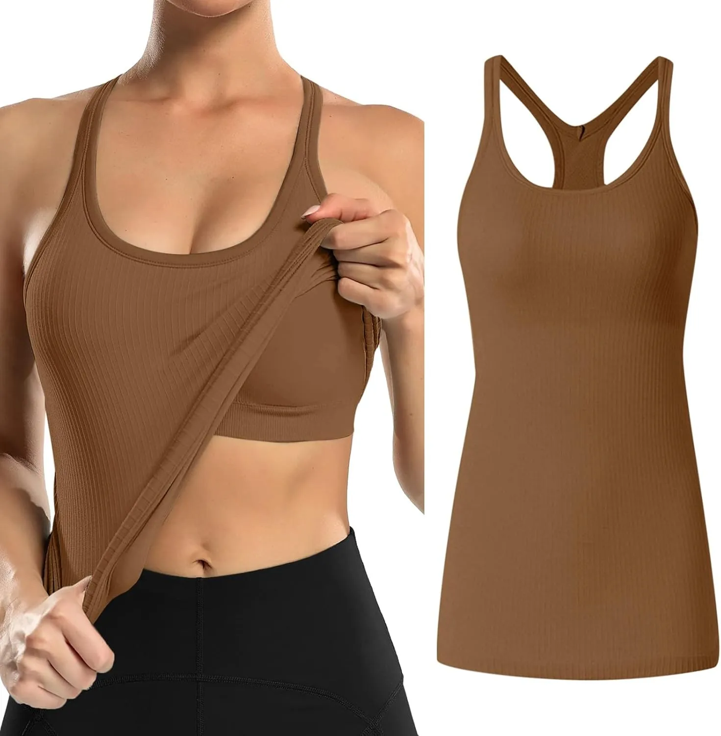 Womens Tops, Tank Top with Built in Bra 2025 Summer Spaghetti Strap Sports Camisoles Cami Sleeveless Clothes