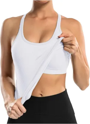 Womens Tops, Tank Top with Built in Bra 2025 Summer Spaghetti Strap Sports Camisoles Cami Sleeveless Clothes