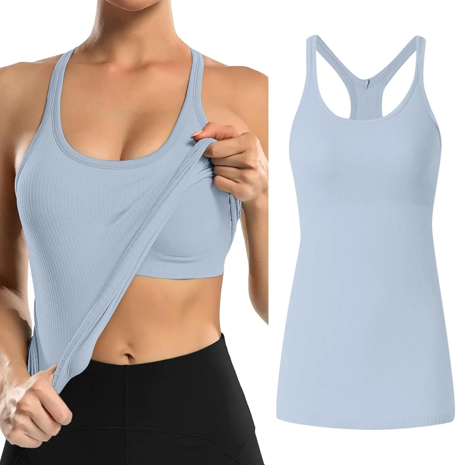 Womens Tops, Tank Top with Built in Bra 2025 Summer Spaghetti Strap Sports Camisoles Cami Sleeveless Clothes