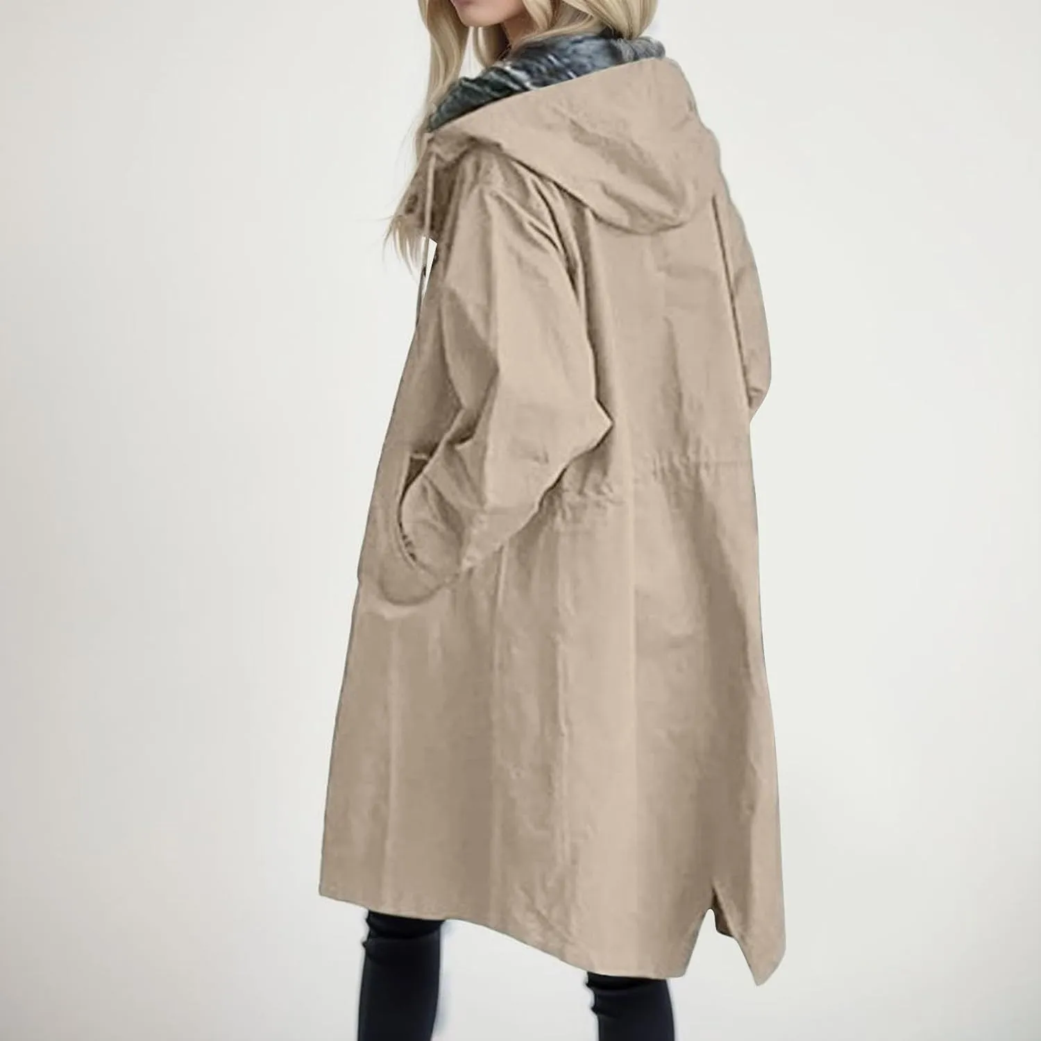 Women's Trench Jackets Plus Size Casual Long Rain Coat Fashion Winter Hooded Outwear Oversized Windbreaker with Button