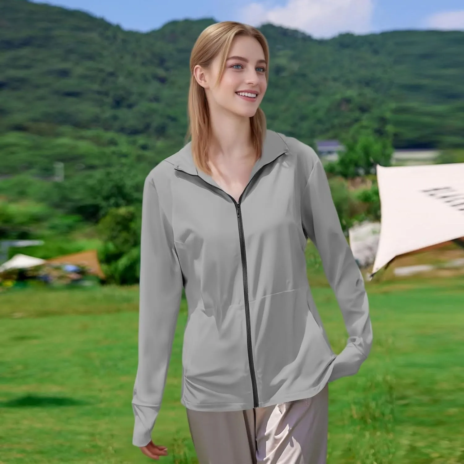 Women's UPF Sun Protection Shirts SPF Jacket UV Zip Up Hoodie Long Sleeve Summer Ice Silk Outdoor with Pockets