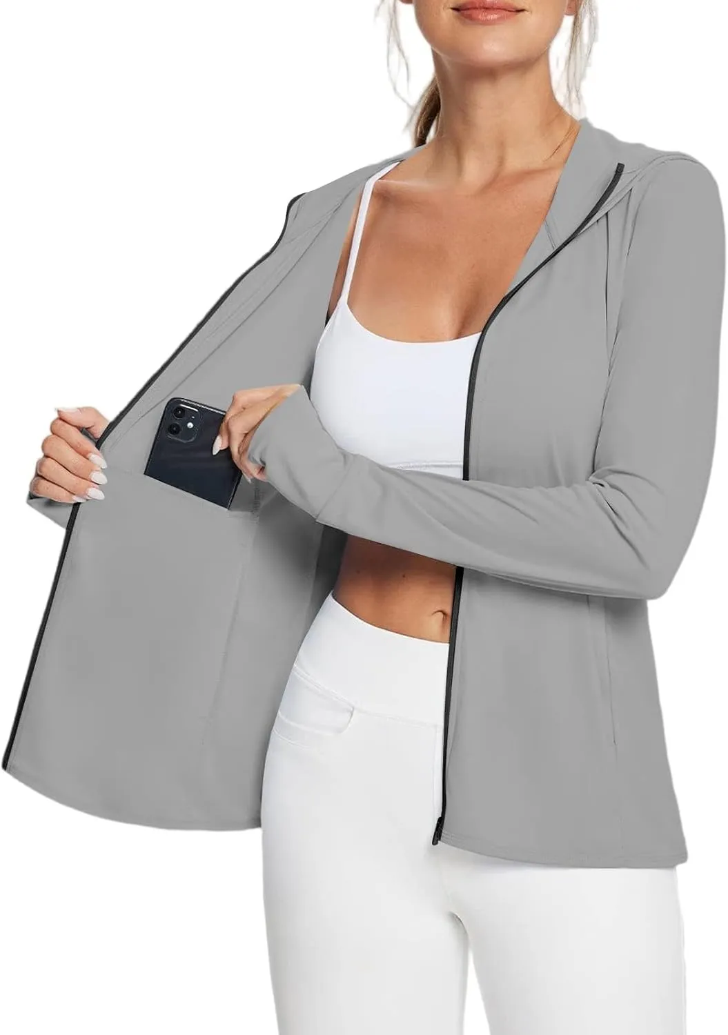 Women's UPF Sun Protection Shirts SPF Jacket UV Zip Up Hoodie Long Sleeve Summer Ice Silk Outdoor with Pockets