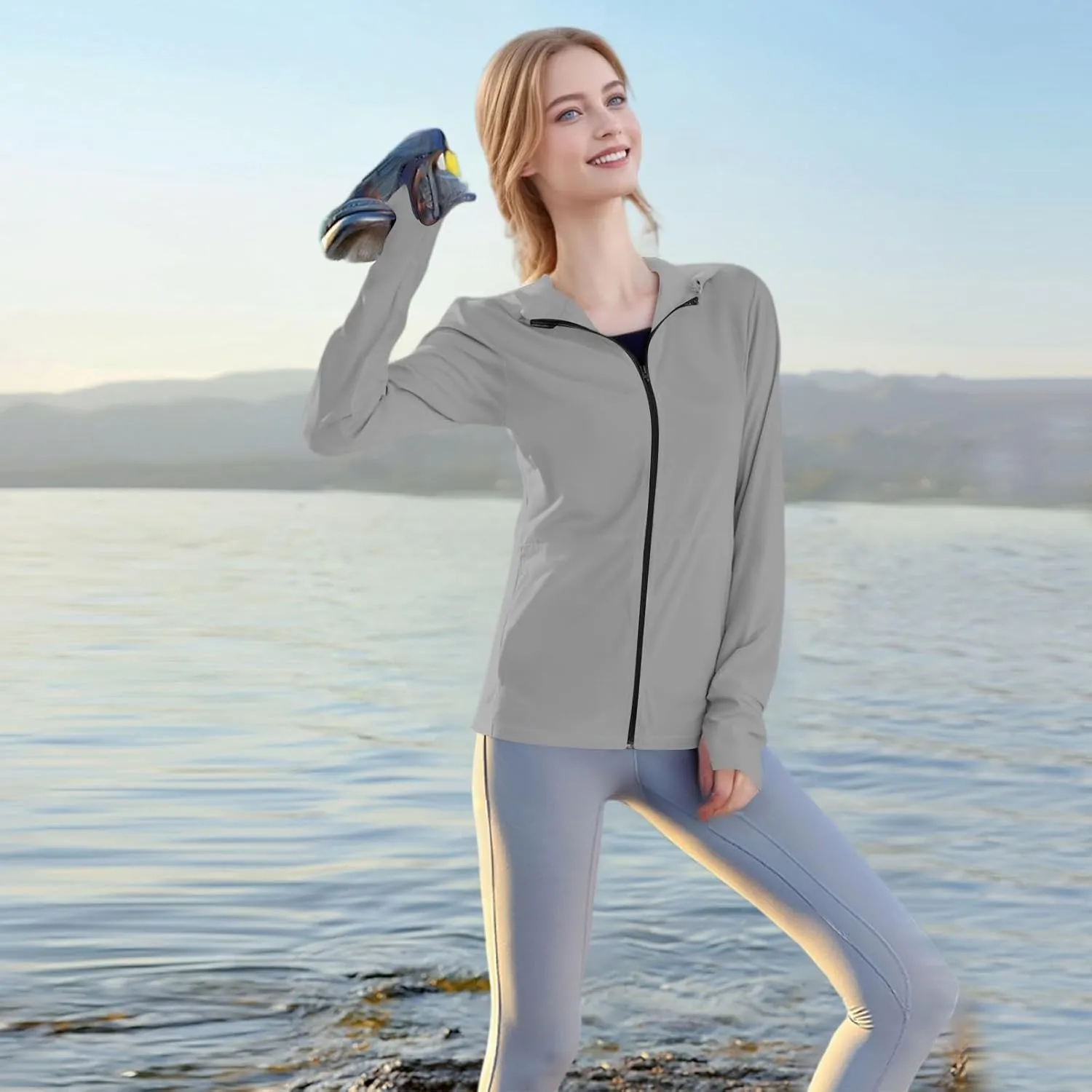 Women's UPF Sun Protection Shirts SPF Jacket UV Zip Up Hoodie Long Sleeve Summer Ice Silk Outdoor with Pockets