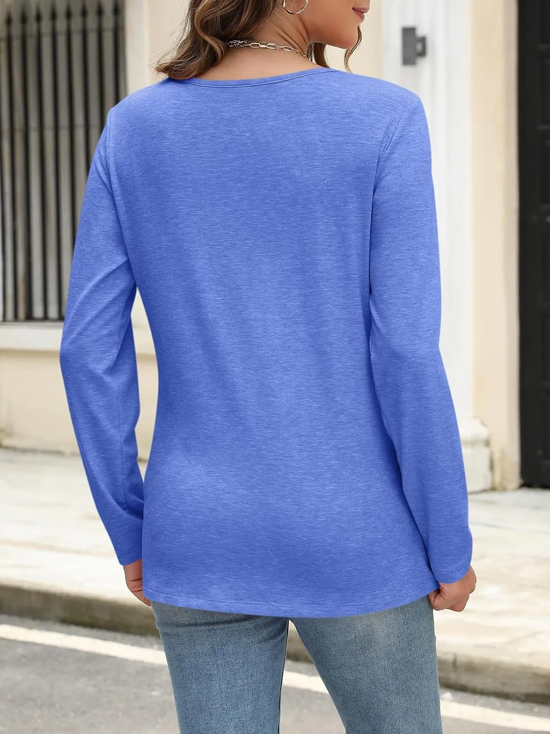 Womens V Neck Long Sleeve Shirts Dressy Casual Fall Tops Trendy Loose Tunic Tops Blouse