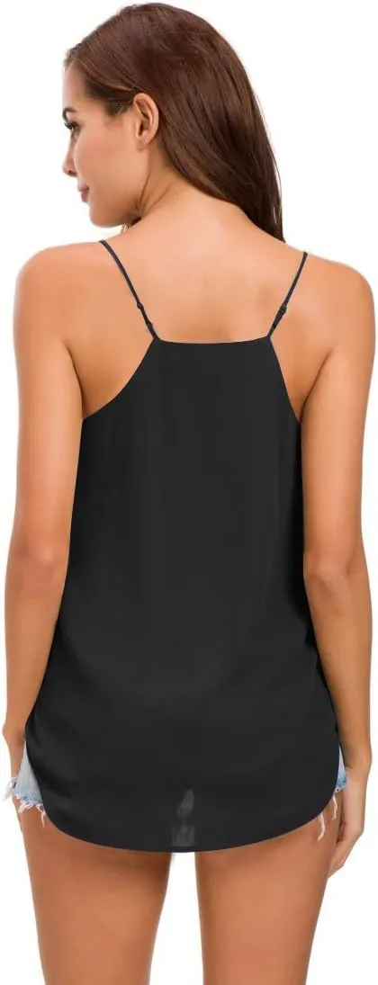 Womens V Neck Spaghetti Strap Tank Tops Dressy Casual Camisole Blouses Sleeveless Loose Cami Basic Tank Shirt