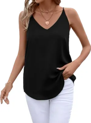 Womens V Neck Spaghetti Strap Tank Tops Dressy Casual Camisole Blouses Sleeveless Loose Cami Basic Tank Shirt