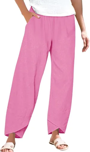 Women's Wide Leg Pants with Pockets Work Pants with Pockets Elastic High Waist Paper Summer Boho Wide Leg High Waist