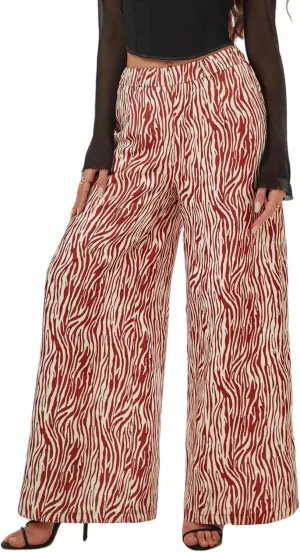 Women's Wide Leg Pants with Stretchy Waist and Pockets Zebra Print and Solid Colors Woven Trousers