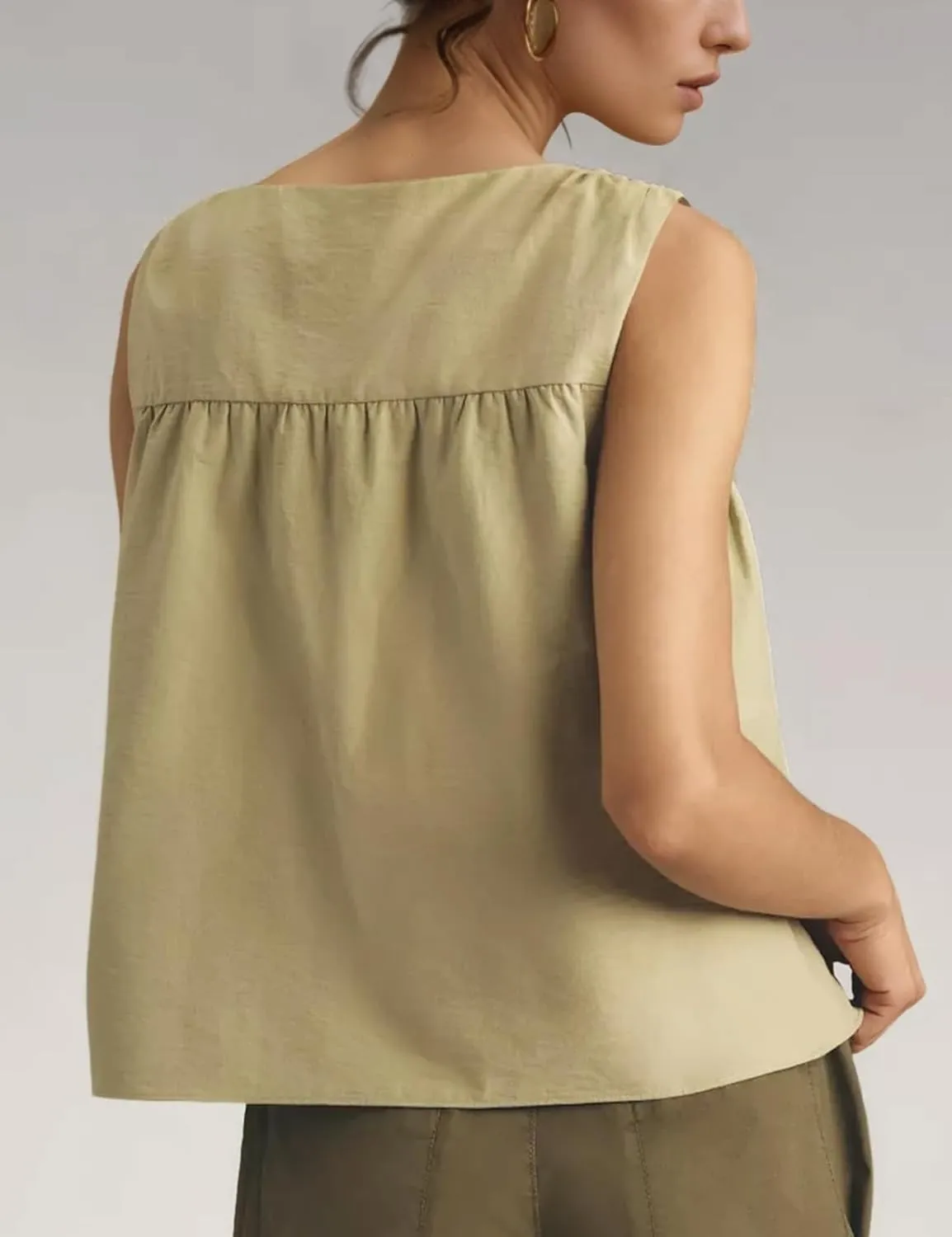 Wyeysyt Peplum Tops for Women Shirred Swing Tank Tops Pleated Flowy Vest Casual Sleeveless Blouse Loose Fit Ruffled Shirts