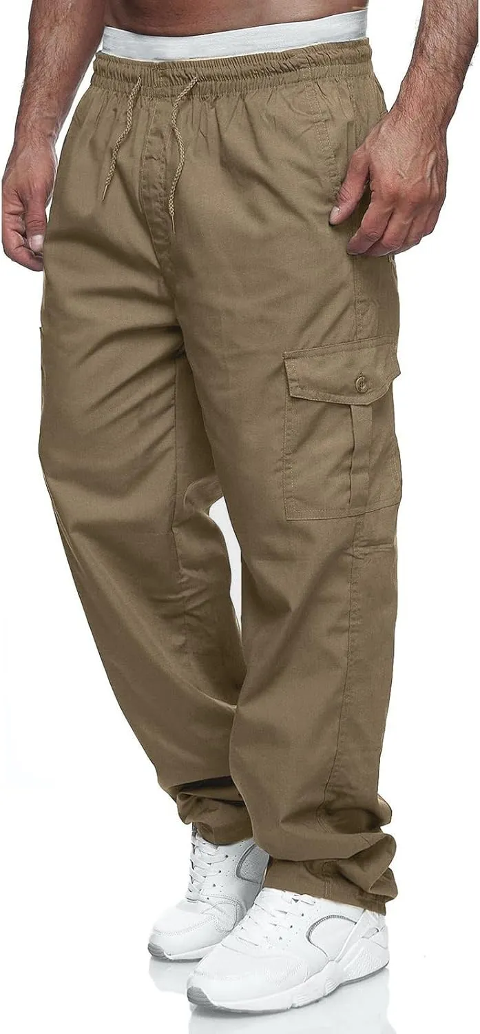 WZIKAI Mens Cargo Pants Relaxed Fit Drawstring Joggers Sweatpants for Men Workout Casual Long Trousers