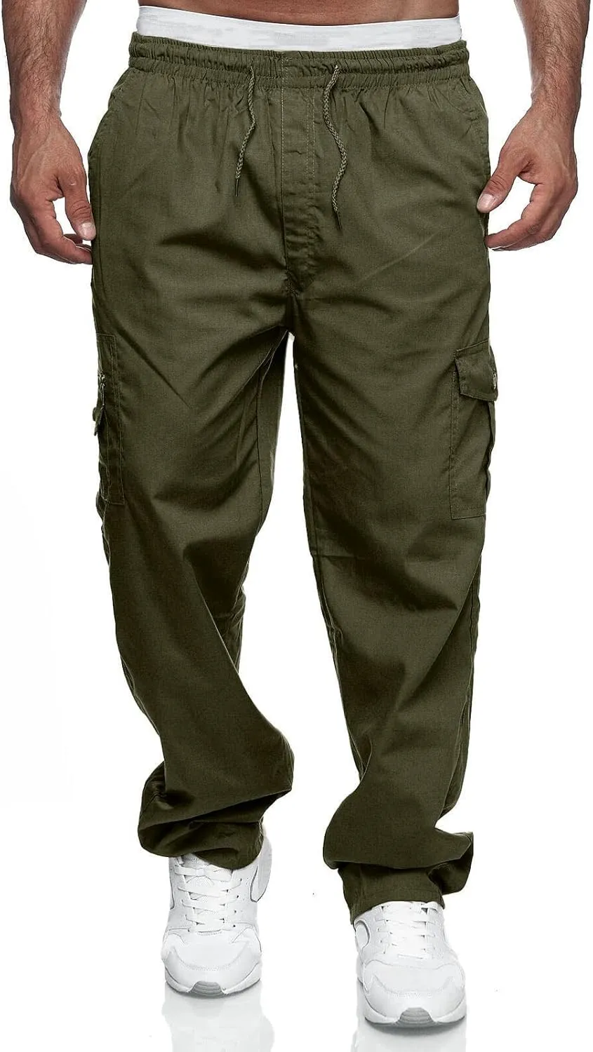 WZIKAI Mens Cargo Pants Relaxed Fit Drawstring Joggers Sweatpants for Men Workout Casual Long Trousers