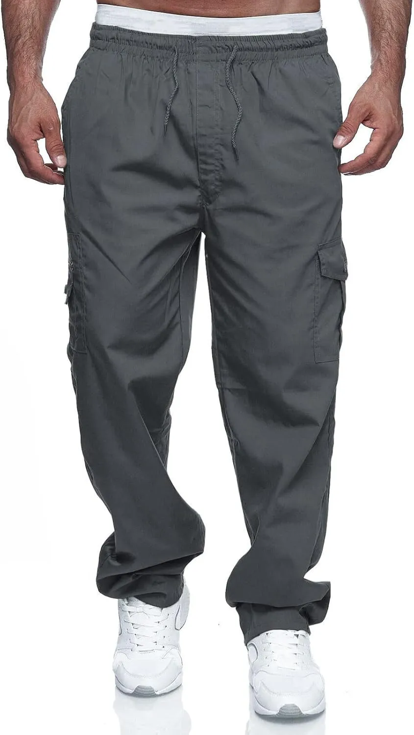 WZIKAI Mens Cargo Pants Relaxed Fit Drawstring Joggers Sweatpants for Men Workout Casual Long Trousers