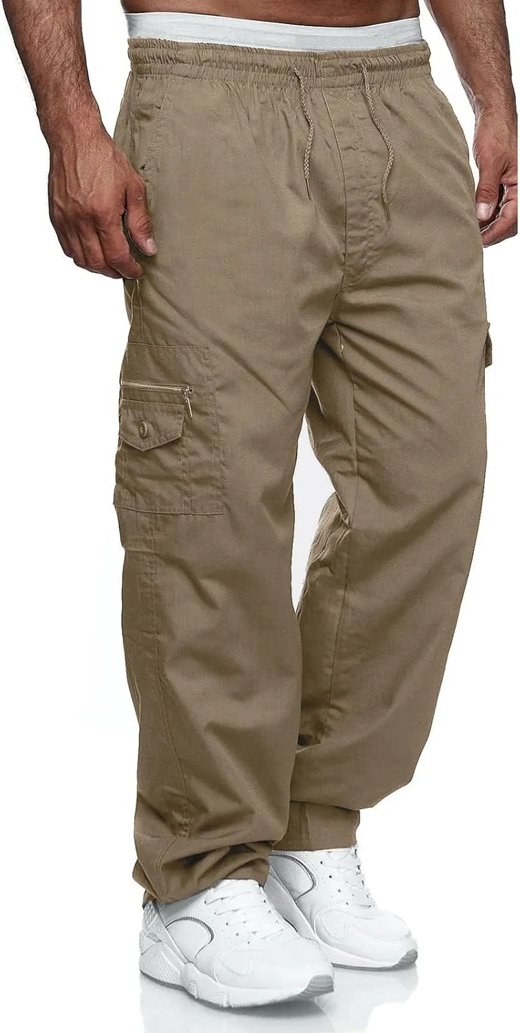 WZIKAI Mens Cargo Pants Relaxed Fit Drawstring Joggers Sweatpants for Men Workout Casual Long Trousers
