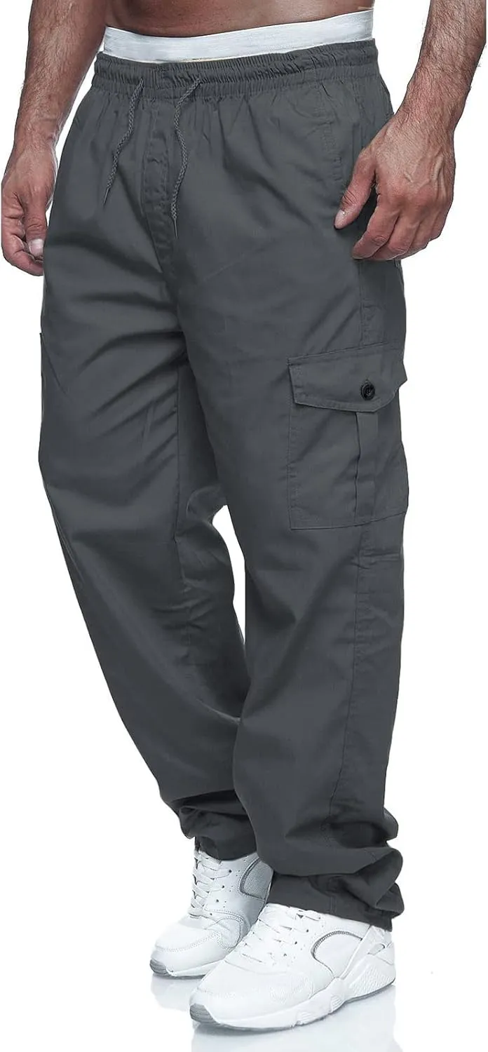 WZIKAI Mens Cargo Pants Relaxed Fit Drawstring Joggers Sweatpants for Men Workout Casual Long Trousers