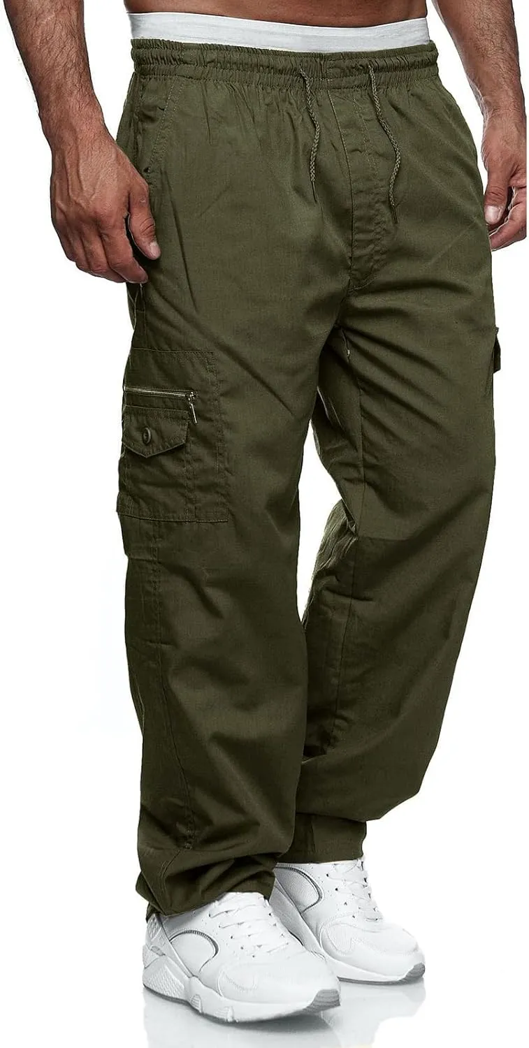 WZIKAI Mens Cargo Pants Relaxed Fit Drawstring Joggers Sweatpants for Men Workout Casual Long Trousers