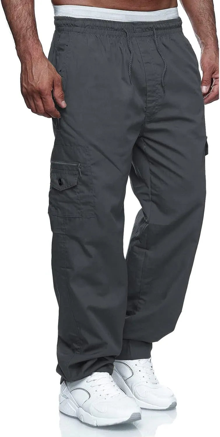 WZIKAI Mens Cargo Pants Relaxed Fit Drawstring Joggers Sweatpants for Men Workout Casual Long Trousers