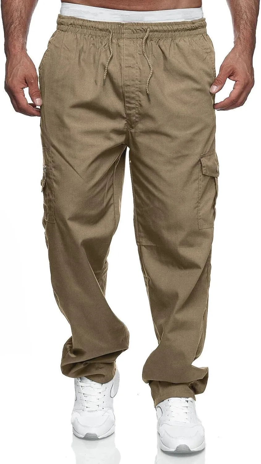 WZIKAI Mens Cargo Pants Relaxed Fit Drawstring Joggers Sweatpants for Men Workout Casual Long Trousers