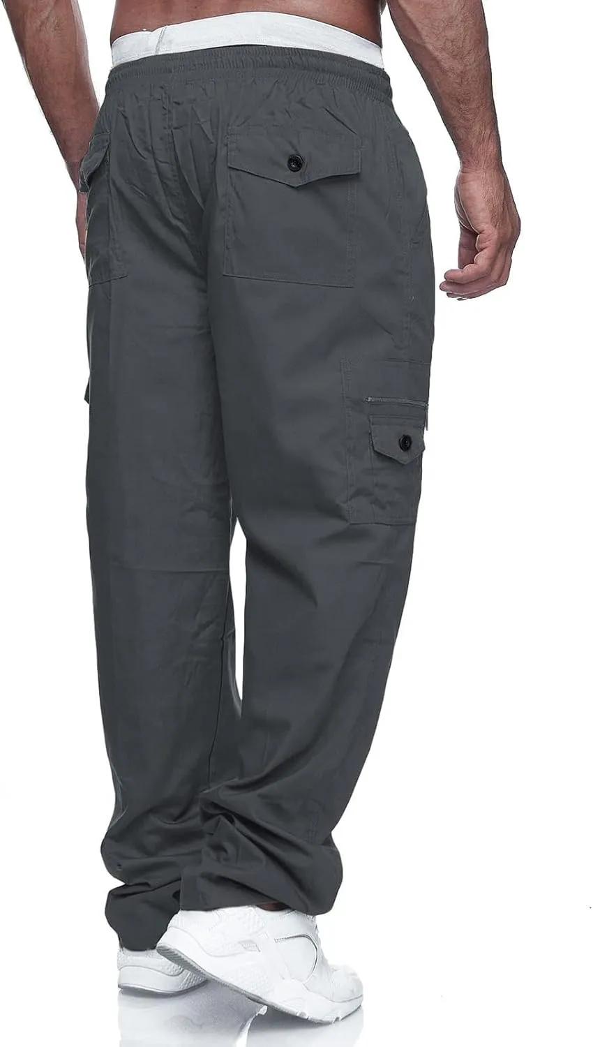 WZIKAI Mens Cargo Pants Relaxed Fit Drawstring Joggers Sweatpants for Men Workout Casual Long Trousers