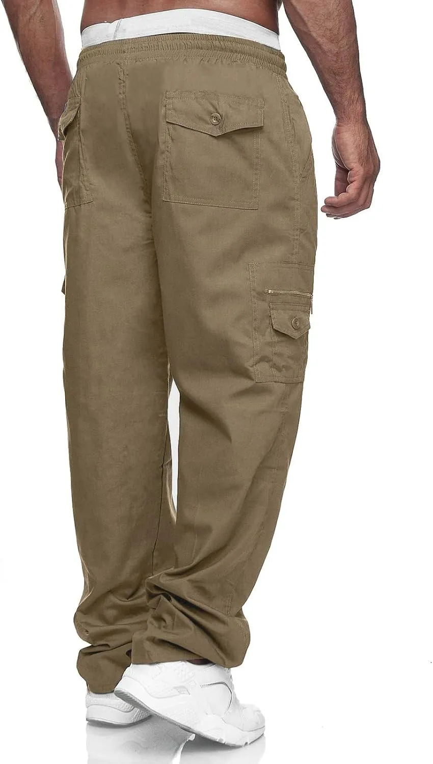 WZIKAI Mens Cargo Pants Relaxed Fit Drawstring Joggers Sweatpants for Men Workout Casual Long Trousers