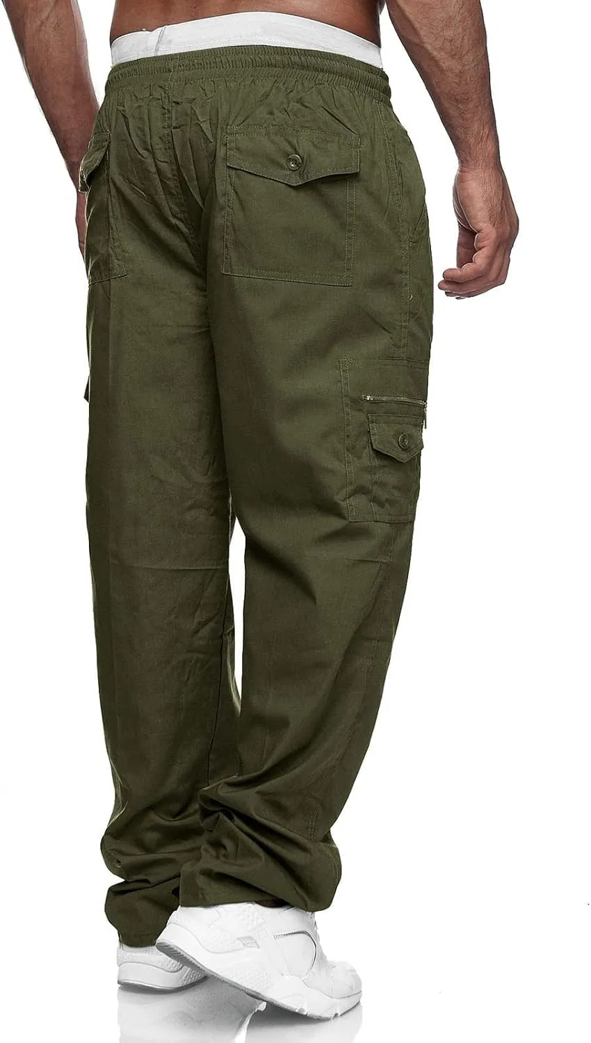 WZIKAI Mens Cargo Pants Relaxed Fit Drawstring Joggers Sweatpants for Men Workout Casual Long Trousers