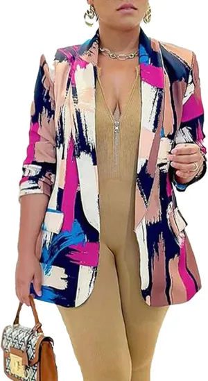 XZLUFNY Blazers Jacket for Women Office Work Business Multicolor Long Sleeve Open Front Coat
