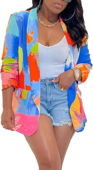 XZLUFNY Blazers Jacket for Women Office Work Business Multicolor Long Sleeve Open Front Coat