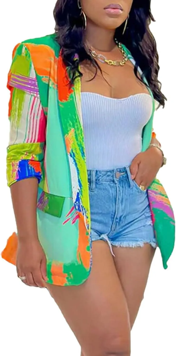 XZLUFNY Blazers Jacket for Women Office Work Business Multicolor Long Sleeve Open Front Coat